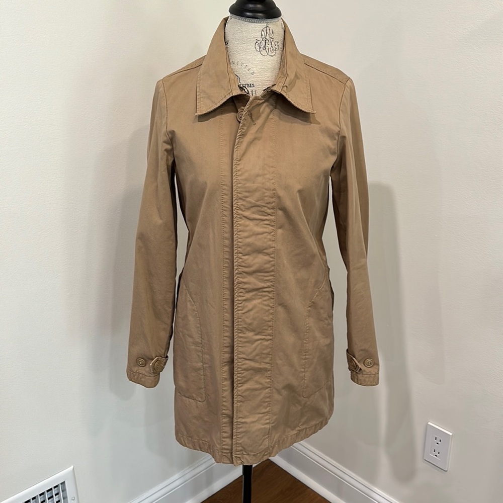 🍀 LUCKY BRAND Classic Khaki Canvas Field Trench Coat Size Small